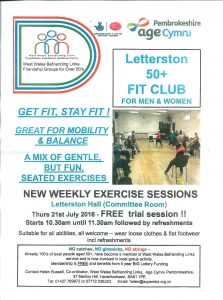 Fifty plus exercise sessions for men and women at Letterston Memorial Hall