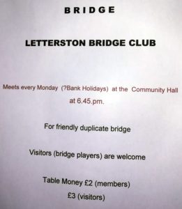 Poster for the Bridge Club Mondays 6.46pm at LMH