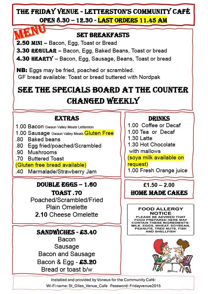 Friady Venue Menu 2025