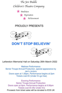 Children's Theatre Company performance at Letterston Memorial Hall at 1.30pm on Sat 26th March 2022
