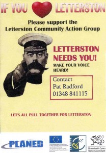 Poster by Letterston Community Action Group stating that Letterston Needs You