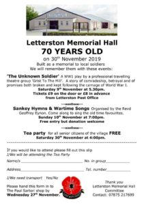 Form to request attendance at the Hall's 70th celebrations 30th November 2019