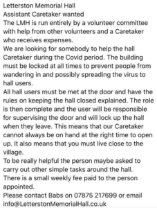 Assistant Caretaker Wanted