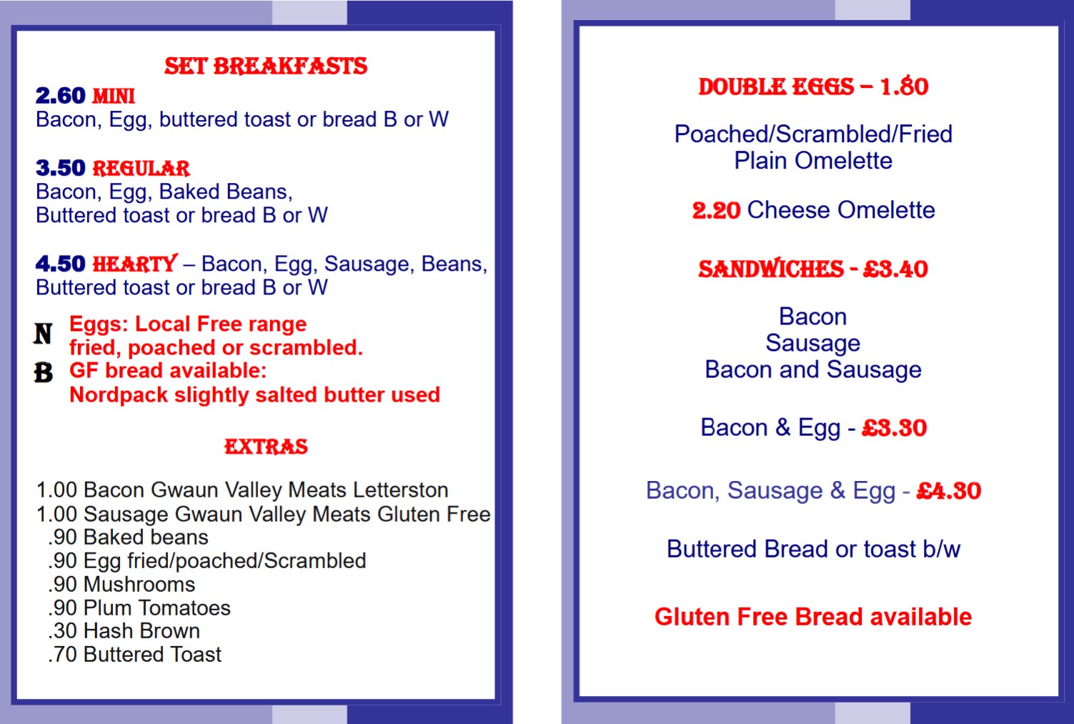 Letterston Village Friday Venue Menu from April 2026 Page 2 & 3