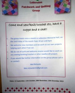 Poster for Patchwork and Quilting Group at LMH