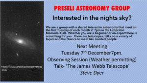 Preseli Astronomy Poster Picture for meeting on 7Dec21