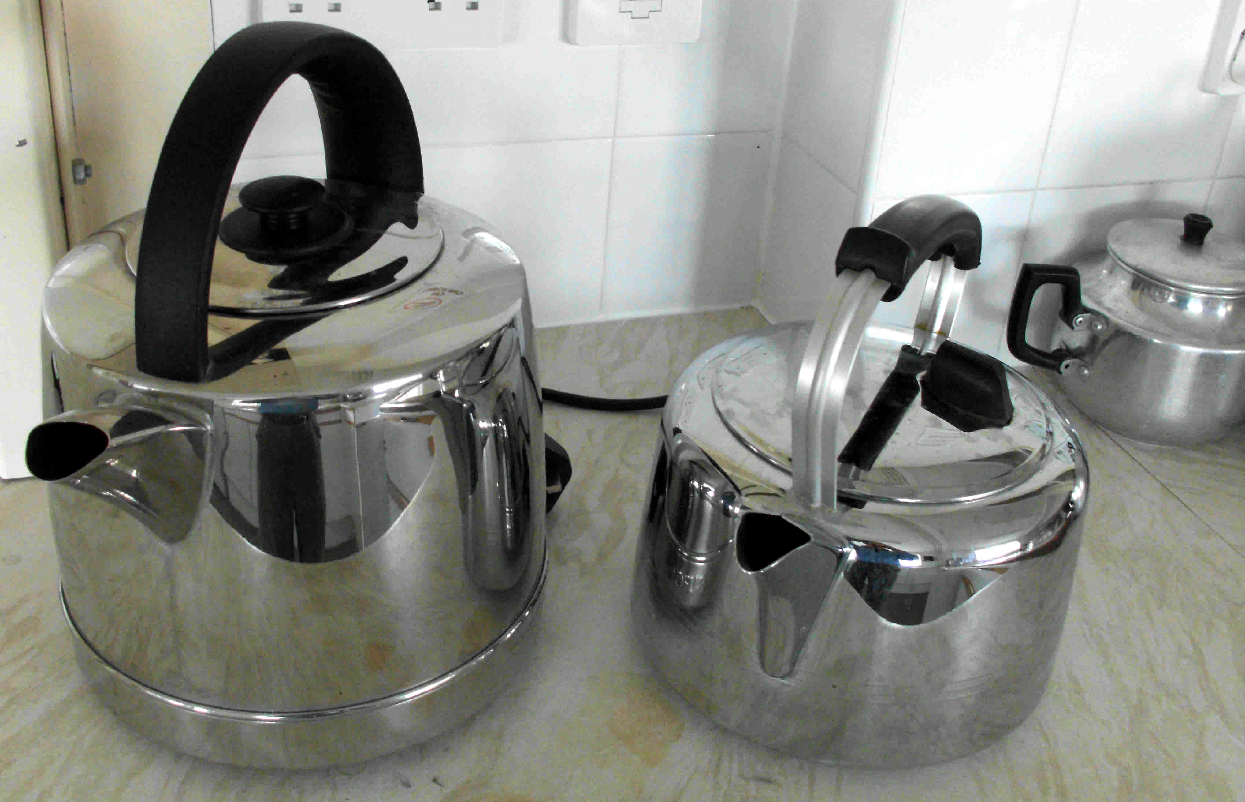 Kettles in kitchen of Letterston Memorial Hall